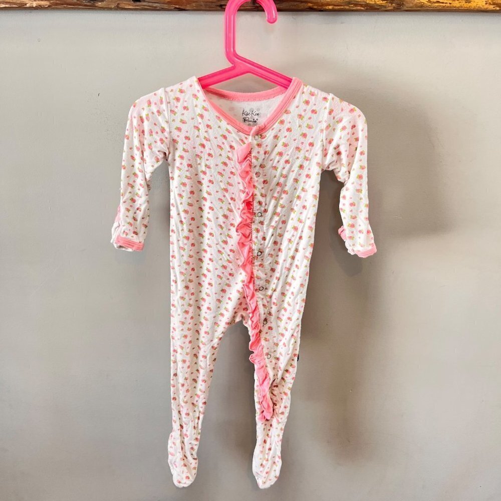 Kickee Pants Ditzy Floral Rose Print Footie- Size 6-9m